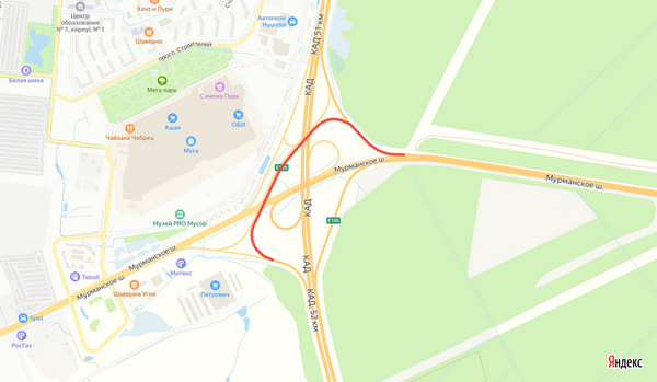 В ночь на 1 декабря перекроют съезд с Мурманского шоссе на КАД Петербурга