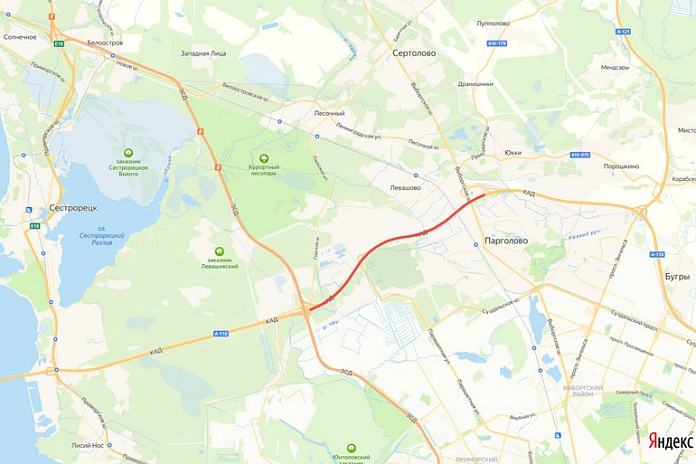 Полосу перекроют на внешнем кольце КАД Петербурга между Выборгским шоссе и ЗСД