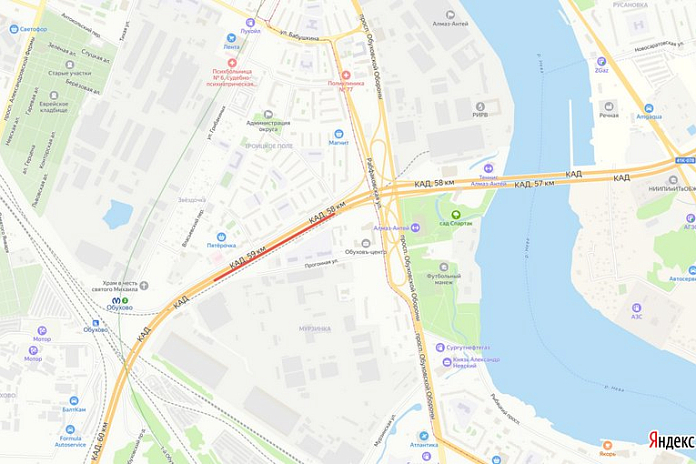 Скорость ограничат на внешнем кольце КАД Петербурга в районе развязки с проспектом Обуховской Обороны