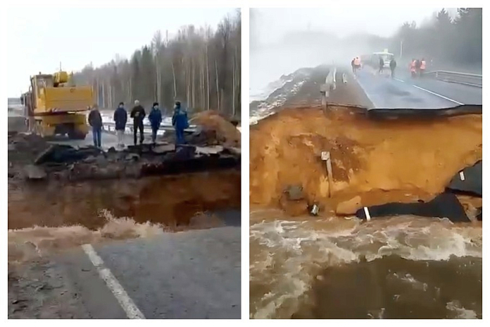 Водопропускную трубу подтопило на дороге Звенигово - Морки в Марий Эл: движение перекрыто
