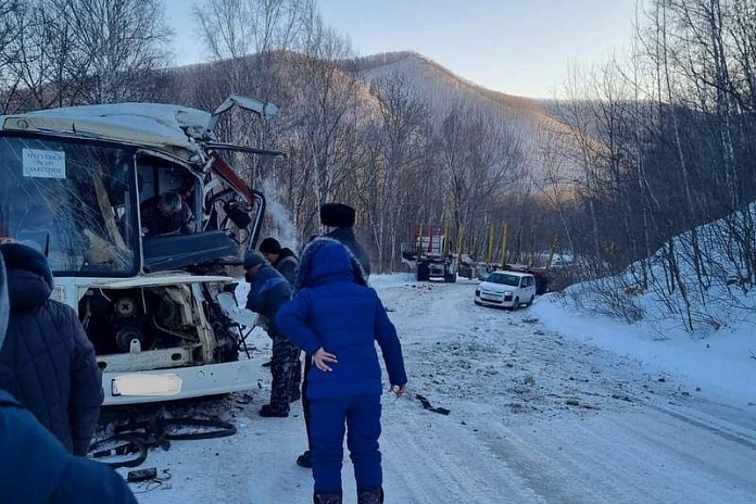Лесовоз и автобус столкнулись в Приморье: 15 человек получили травмы