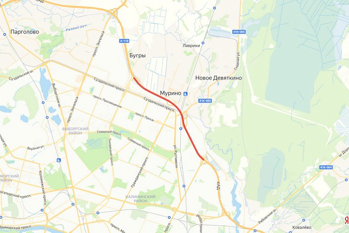 На внешнем кольце КАД Петербурга в районе Мурино перекроют полосу